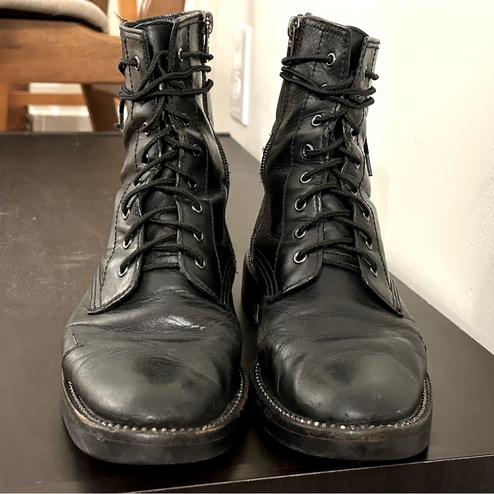 Coach military boots black lace up